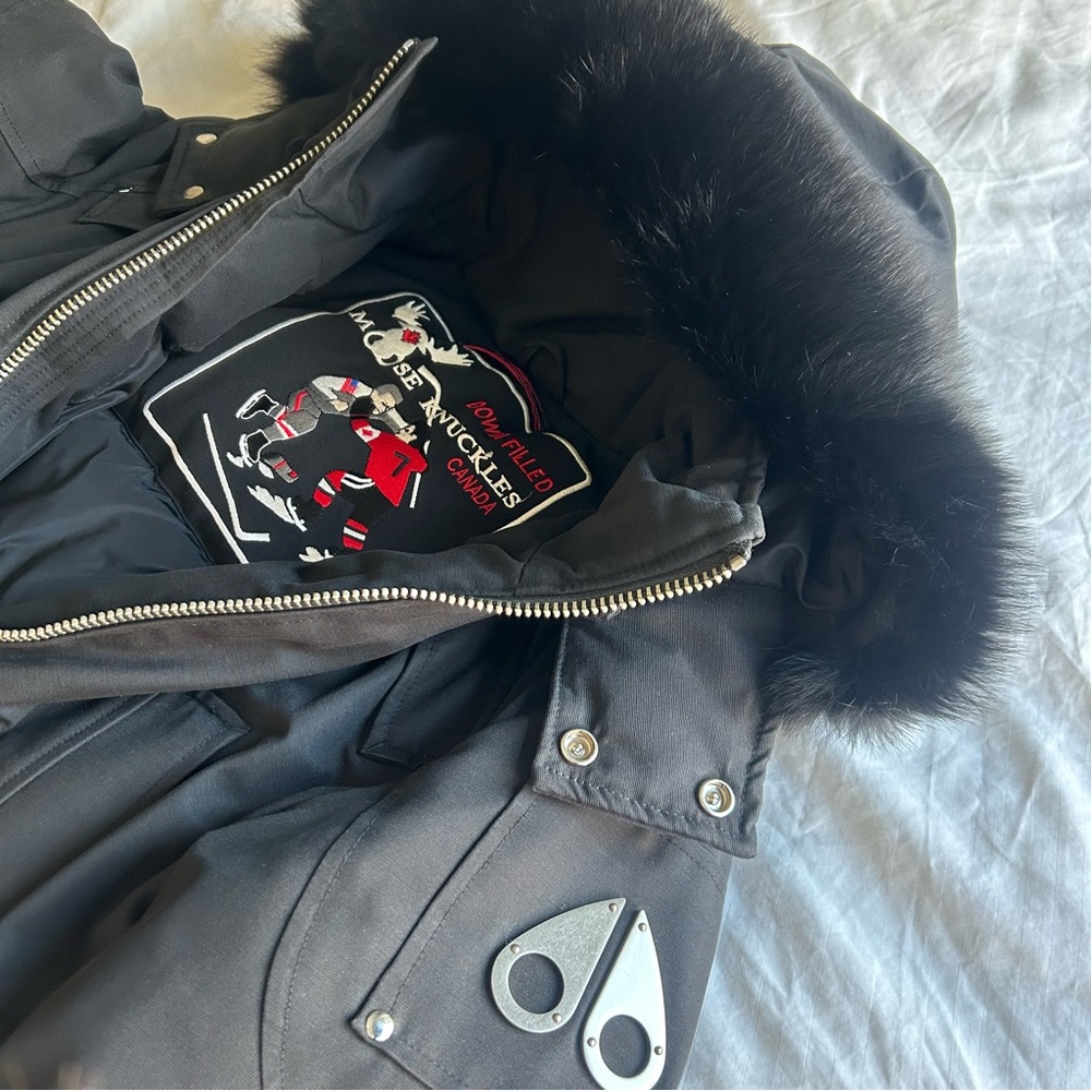 Moose Knuckles Black Bomber Jacket with Fur Trim